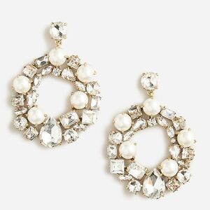 Crystal and pearl cluster drop earrings